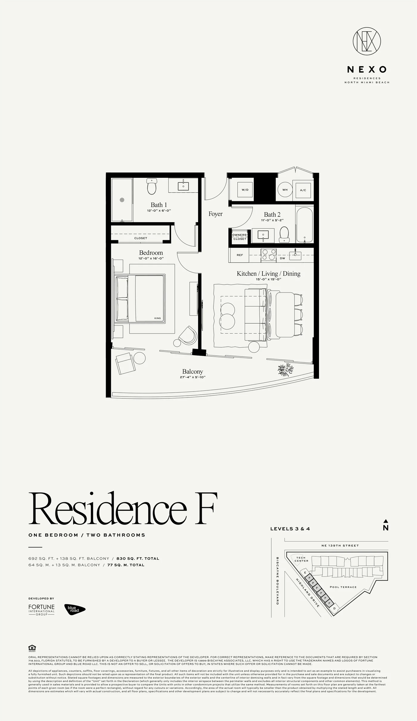 Plantas — Nexo Residences — 1 quarto F · 64 m²