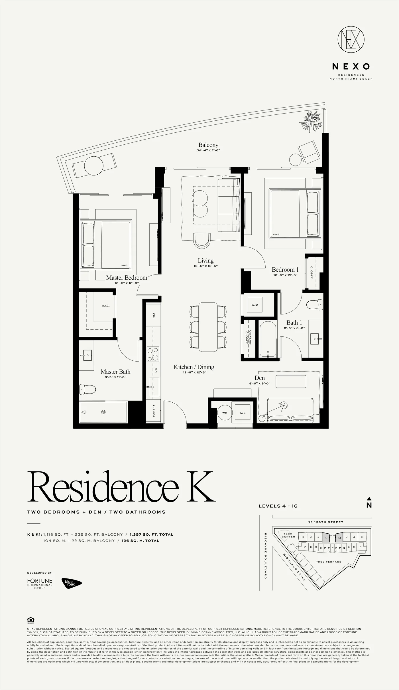 Plantas — Nexo Residences — 2 quartos + den K · 94 m²