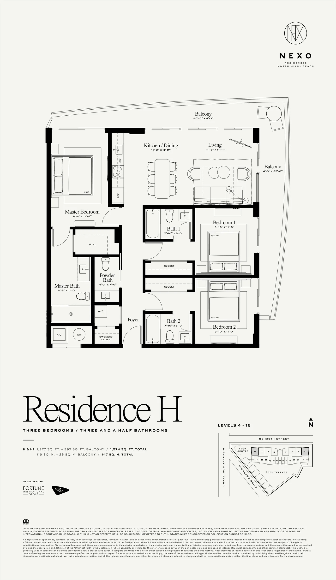 Plantas — Nexo Residences — 3 quartos H · 119 m²