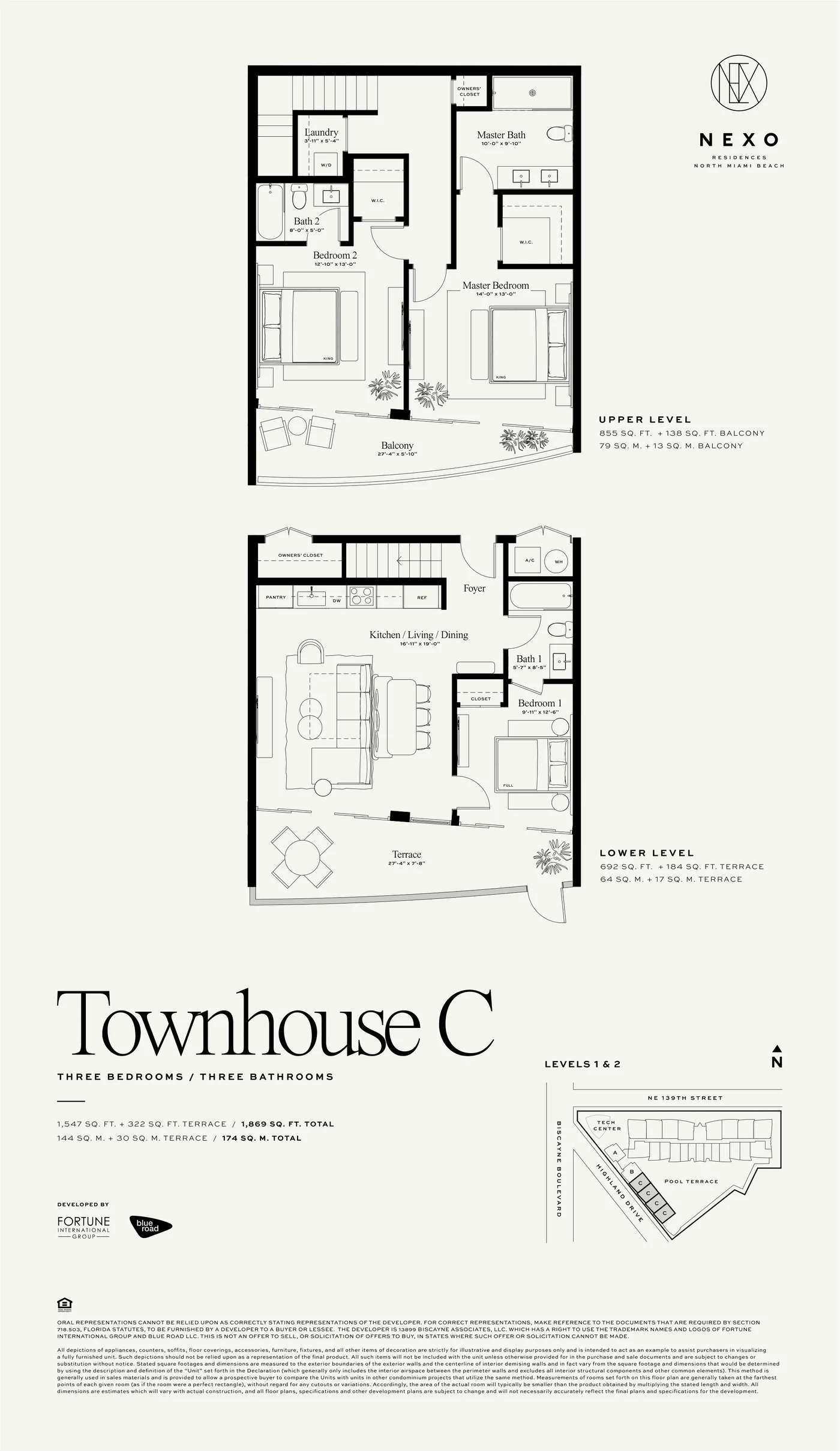 Plantas — Nexo Residences — Townhome 3 quartos C · 144 m²